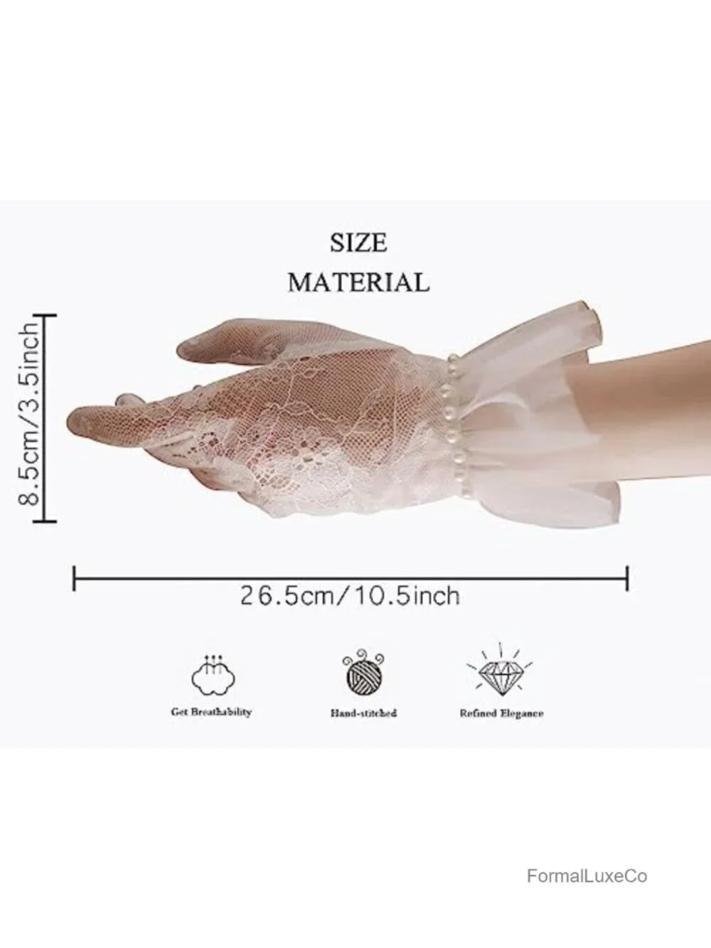 Lace Mesh Short Gloves with Pearls for Wedding Opera Tea Party
